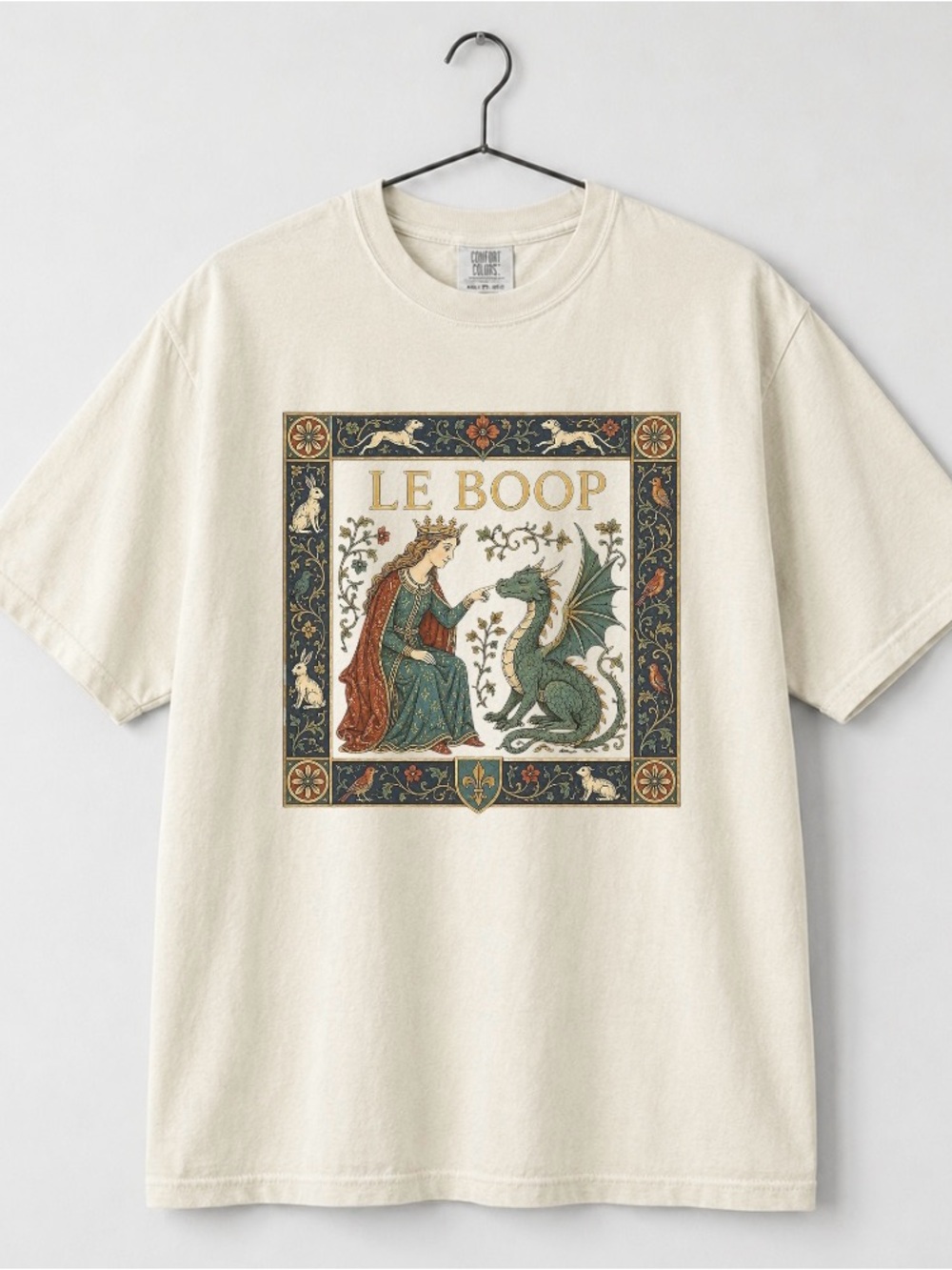 Comfort Colors LE BOOP Medieval Dragon Fantasy Tee Princess & Dragon Artwork Tee - Picture 2 of 4